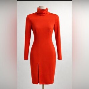 Very Soft Turtleneck Long-Sleeve Red scuba fabric Dress